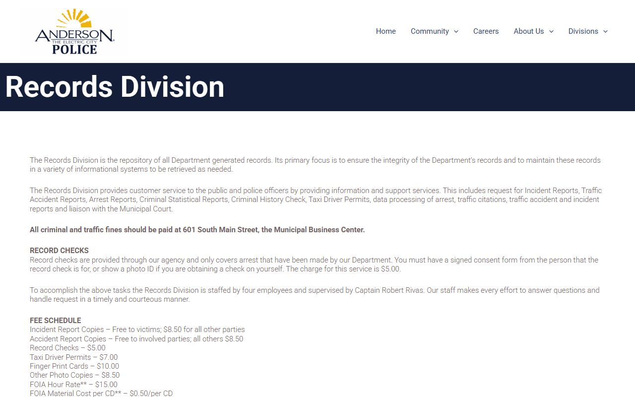 anderson sex offender police department