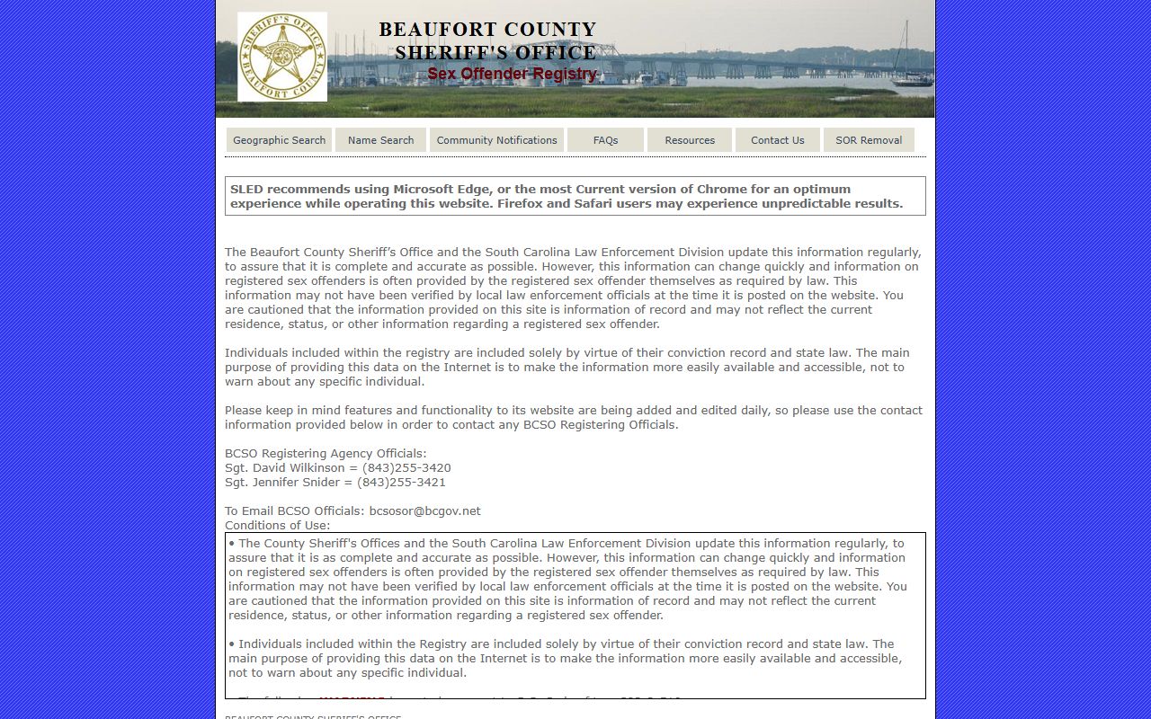 bluffton beaufort county sex offender sled sort registry
