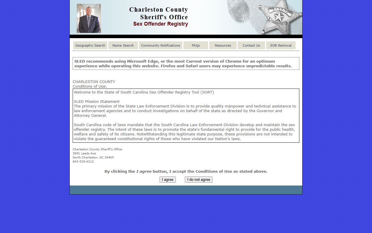 charleston county sex offender registry SLED SORT search portal