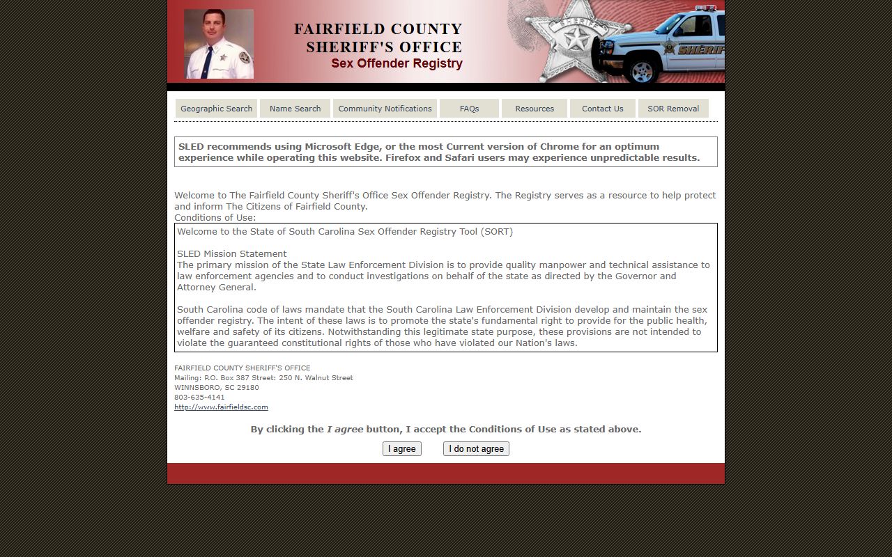 Fairfield County sex offender SORT registry search portal