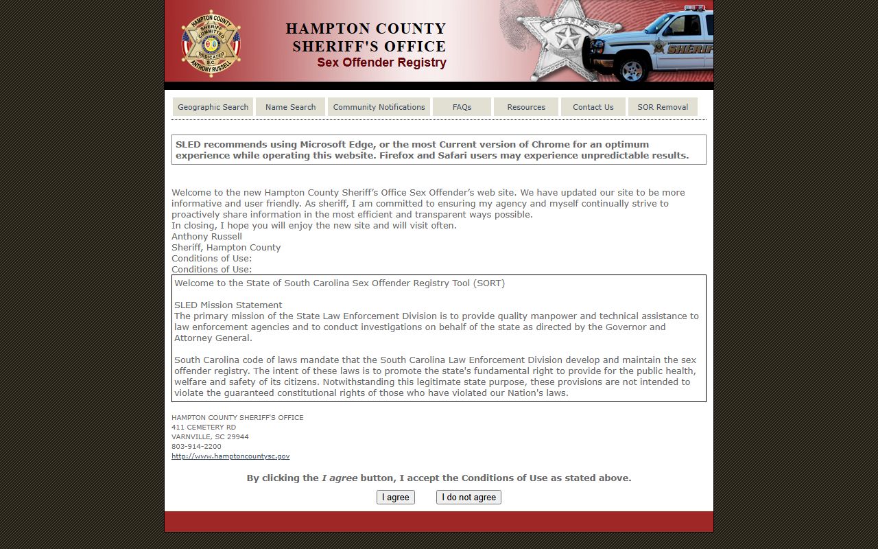 hampton County sex offender registry