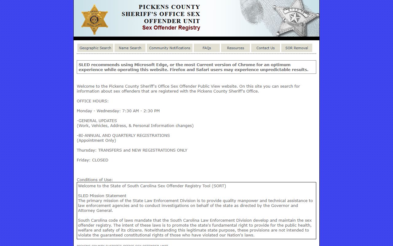 pickens County sex offender registry