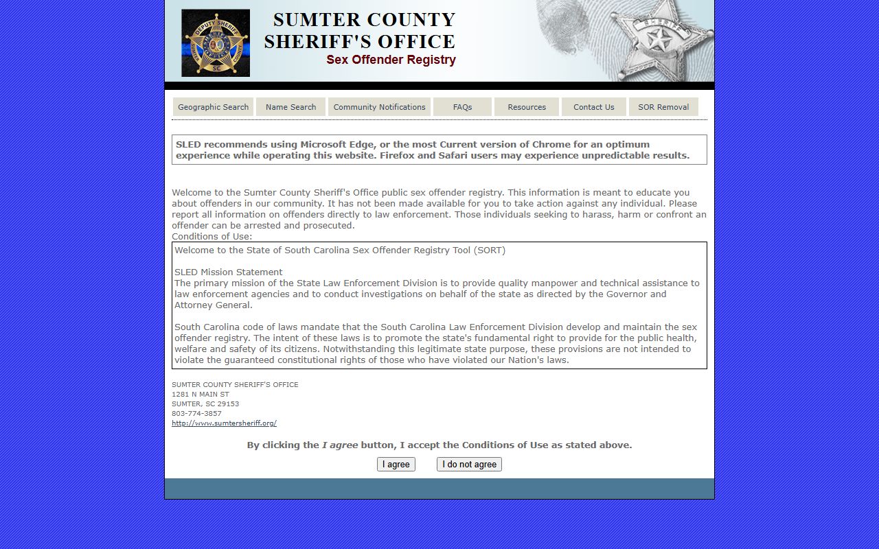 sumter county sled sort sex offender registry