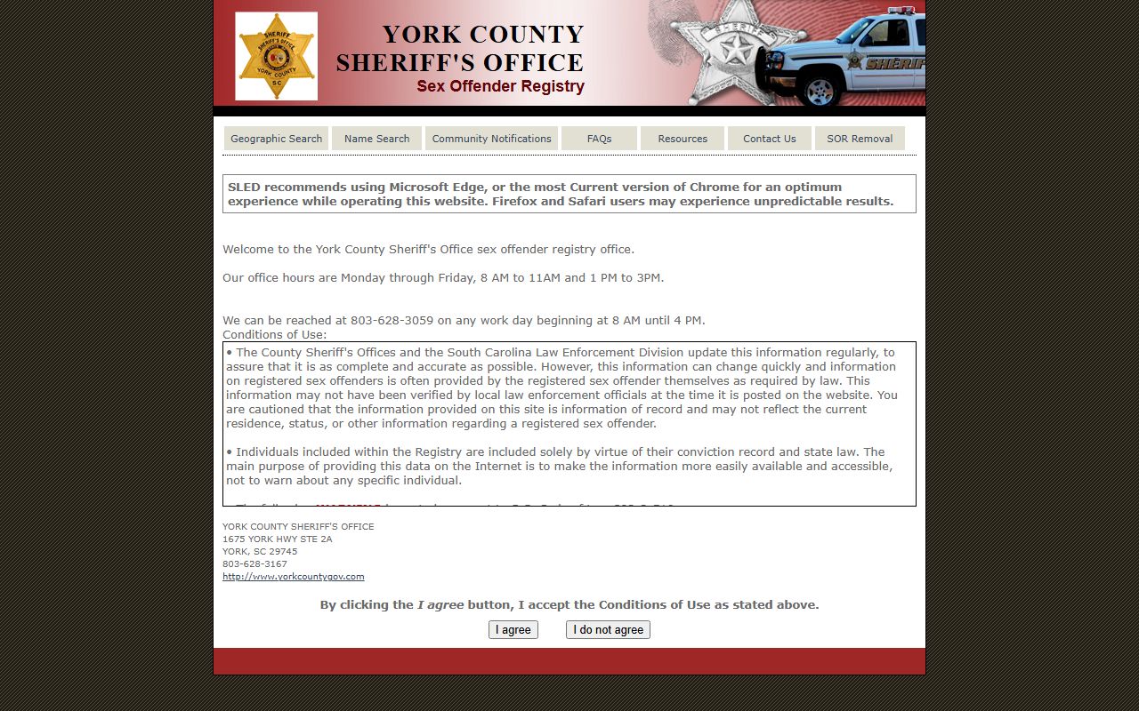 york county sex offender registry sled sort