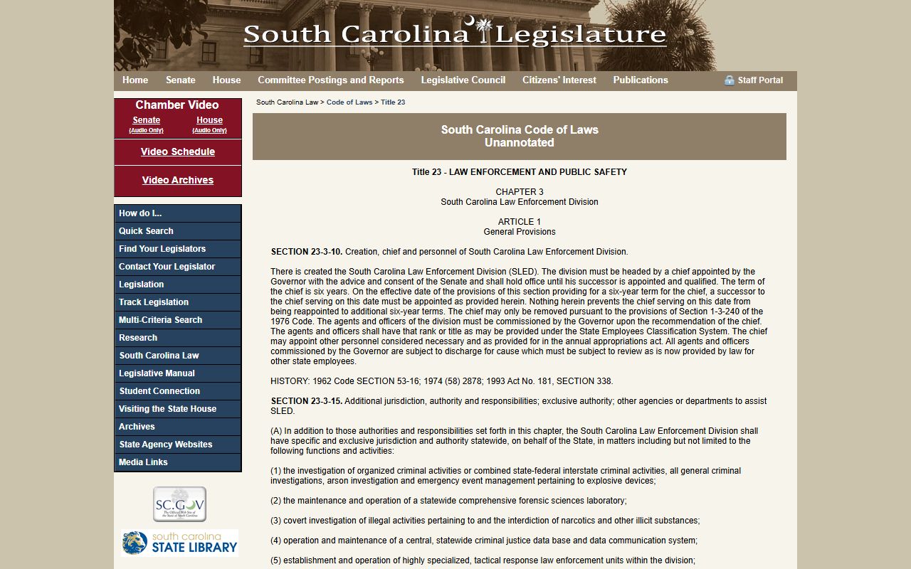 South Carolina Code of Laws sex offender registry statutes Title 23